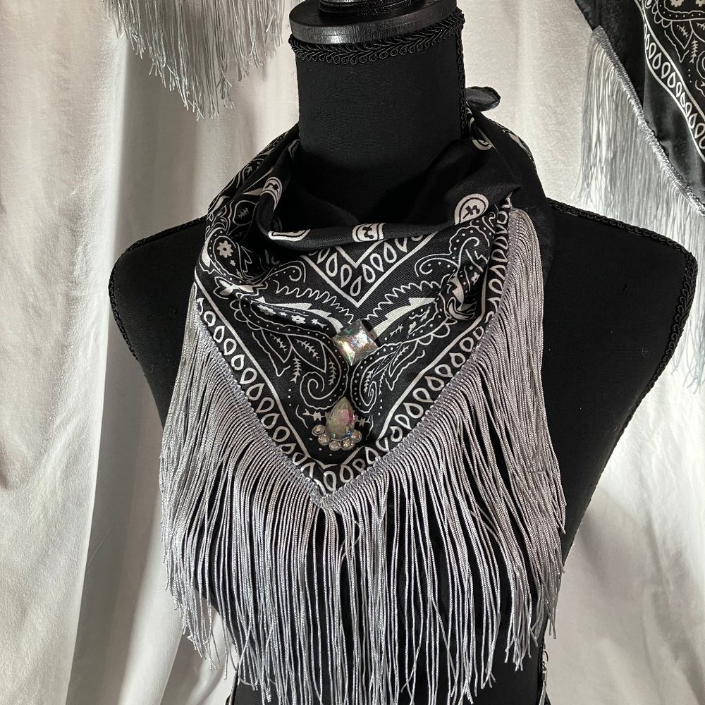 Fringed Blinged out Black Bandana with - Picture 6 of 16